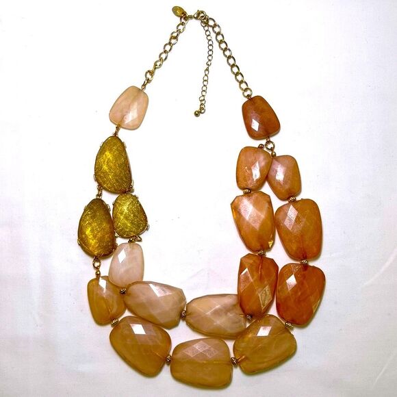 Charming Charlie Jewelry - Charming Charlie Brown Jeweled Tone Necklace Geometric Shapes Double Stranded